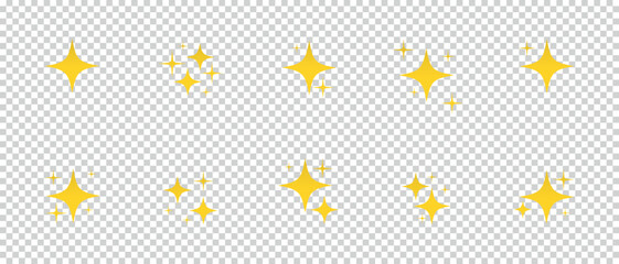 Stars Sparkle Twinkle Shiny Flash Icon Set - Different Vector Illustrations Isolated On Transparent Background