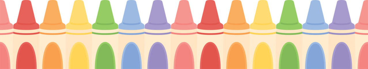 Cute pastel colored crayons border. Flat design illustration. Back to school concept.	