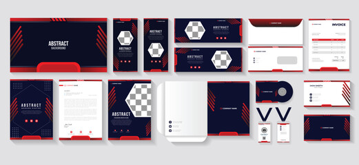 Abstract red color brand identity stationery design set template