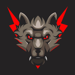 Angry Wolf Mascot Logo Design Illustration Vector.  Wolves with thunder for team sport esport gaming