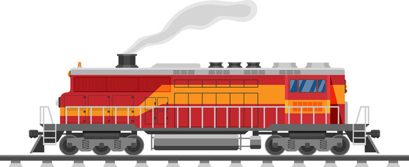 Diesel locomotive, freight train with diesel or electric engine.