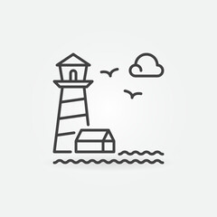 Naklejka premium Lighthouse with House and Clouds vector concept outline icon
