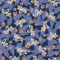  Flowers with leaves seamless pattern. Multi colored Floral vector background. Ideal for printing on fabric. 