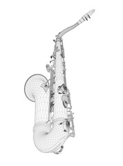 Naklejka premium Saxophone wireframe from black lines isolated on white background. Perspective view. 3D. Vector illustration.