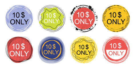 10 dollars only, set of design elements, design element, vector stickers