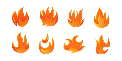 Set of fire and burning fire isolated on a white background for graphic design