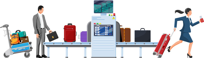 Airport Security Scanner. Conveyor With Luggage