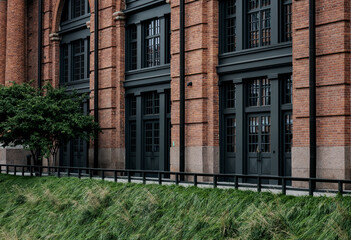 Fototapeta premium Architectural exterior detail with brick facade.