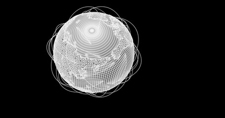 world map with trajectories in wireframe 3d