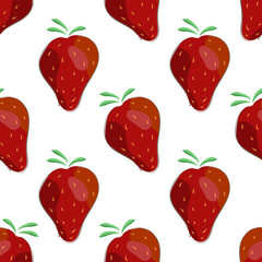 Red strawberries, funny background, seamless pattern.