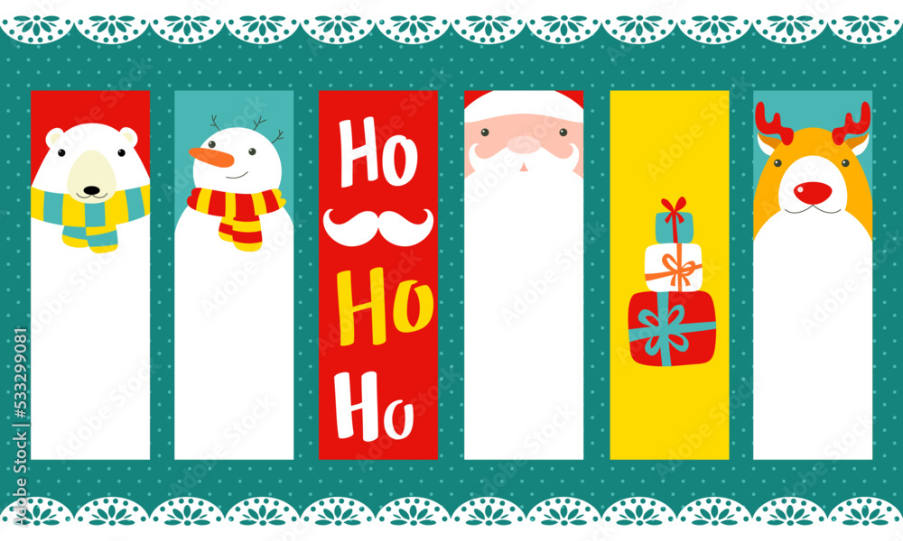 Wall mural set of vertical christmas banner, background, flyer, placard. xmas poster and sticker. vector templa