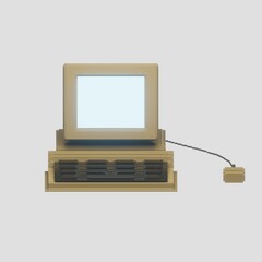 retro computer monitor with mouse and keyboard - 3d render illustration