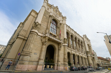 Budapest, Hungary. Facade of the Vigado Concert Hall, Budapest's second largest concert hall, located on the Eastern bank of the Danube.