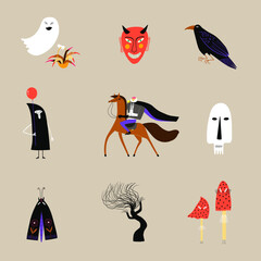 Halloween spooky cartoon characters and symbols - 533299456