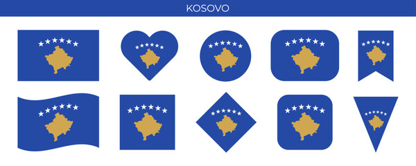Kosovo flag set. Vector illustration isolated on white background