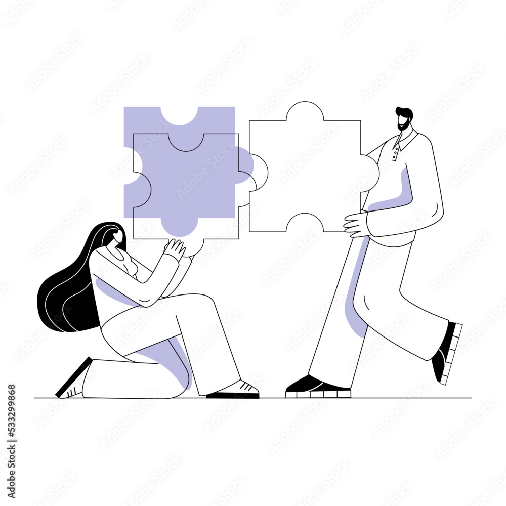 Aufkleber the characters connect the pieces of the puzzle. the concept of a vector illustration on the theme o