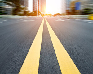 Double yellow line road in modern city