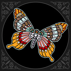 Colorful butterfly mandala arts isolated on black background