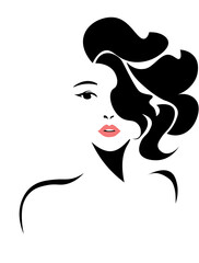 Cute girl with long hair. Logo for a beauty salon, hair salon and clothing store
