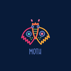 Simple colourful lines moth. Vector logo template