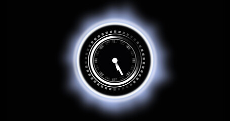 Image of scope scanning with clock on black background
