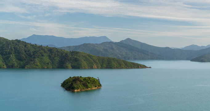 Overlooking the Marlborough Sounds New Zealand from the lookout at Victoria Domain in Picton
