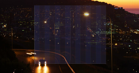 Image of data processing over cityscape