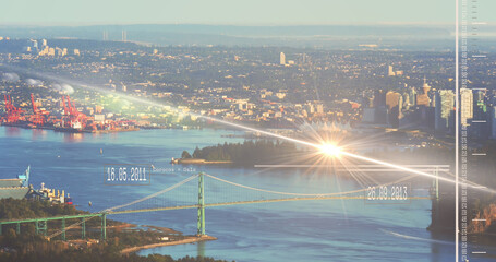 Image of data processing over cityscape