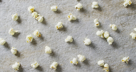Fototapeta premium Image of close up of popcorn on gray background