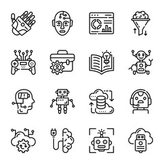 Pack of AI and Robot Technology Outline Icons

