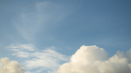 Blue Sky white Cloud Background, Sunlight Day with Sky Wallpaper Backdrop,Mockup Nature Landscape Free Space Backdrop,Card or Poster for Environment Protection.