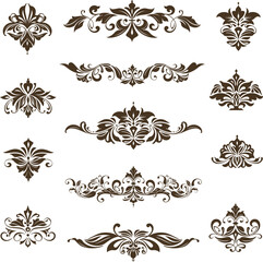 Naklejka premium vintage design lace borders monogram logo and corners Vector set art deco floral ornaments elements