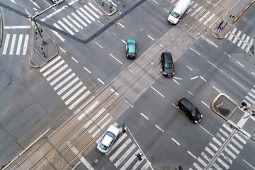 Street crossing in Prague near the Dancing House, Prague, Czech Republic