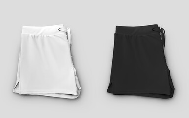 Mockup of white and black folded trunks for swimming, close-up, for design, print, pattern.