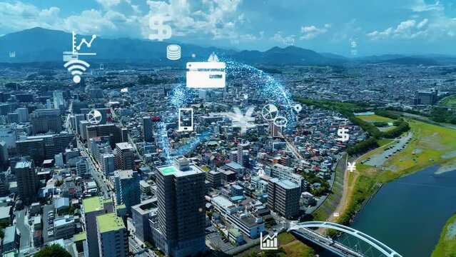 Modern city and commercial technology. e-commerce. Retail as a Service. RaaS.