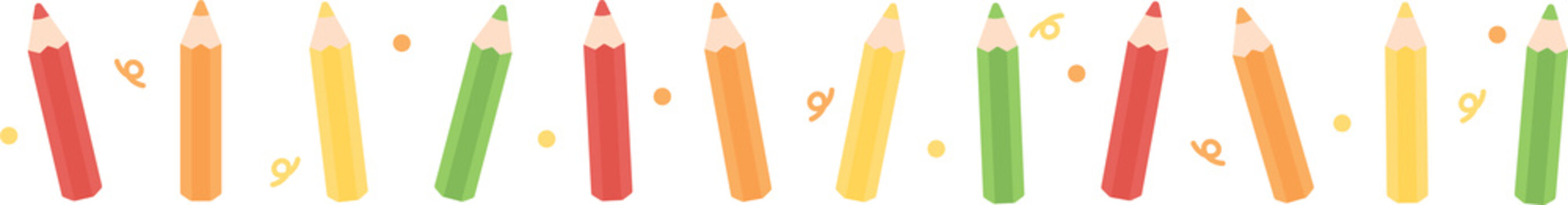 Cute pastel colored pencils border. Flat design illustration. Back to school concept.	