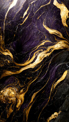 Obraz na płótnie Canvas Abstract luxury marble background. Modern digital painting. Gold, black and purple colors. 3d illustration