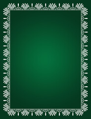 White vintage border ornament on green background .