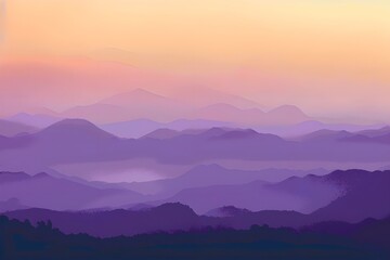 Fototapeta na wymiar Purple misty mountain silhouettes after the sunset