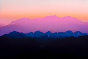 Fototapeta na wymiar Purple misty mountain silhouettes after the sunset