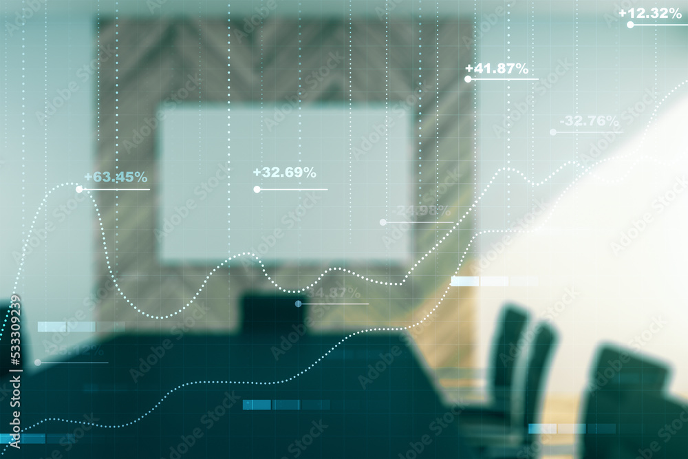Aufkleber abstract virtual analytics data spreadsheet on a modern coworking room background, analytics and ana
