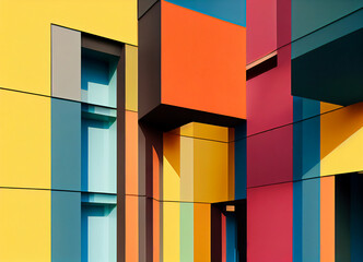 Modern facade of a building, minimalist architecture, colored architectural texture, 3D rendering