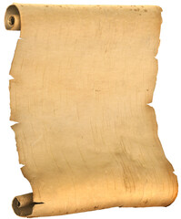 Old ragged manuscript torah, paper or parchment document roll isolated