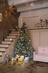 Fototapeta na wymiar New Year's interior with a Christmas tree