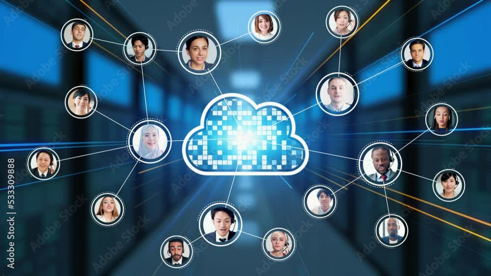 Poster A network of multinational people. global communication. ERP. Enterprise Resources Planning.