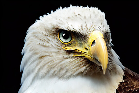 Head portrait of eagle in studio as wildlife illustration