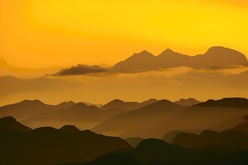 Fototapeta na wymiar Sunrise over the misty mountains