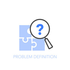 Simple visualised problem definition icon symbol with a jigsaw puzzle and a magnifying glass.