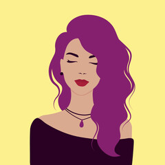 Portrait of the beautiful woman. The face of a girl. Female avatar. Flat vector illustration.