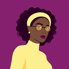 Portrait of the beautiful african woman. The face of a girl. Female avatar. Flat vector illustration.